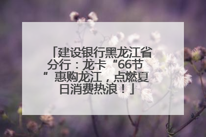 建设银行黑龙江省分行：龙卡“66节”惠购龙江，点燃夏日消费热浪！
