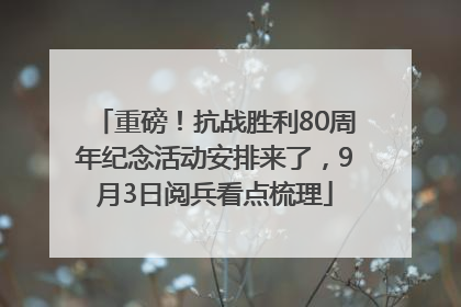 重磅！抗战胜利80周年纪念活动安排来了，9月3日阅兵看点梳理
